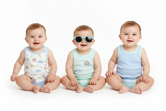Set 4 piezas mamelucos azul lentes azules bebe niño Tinytots AP16016