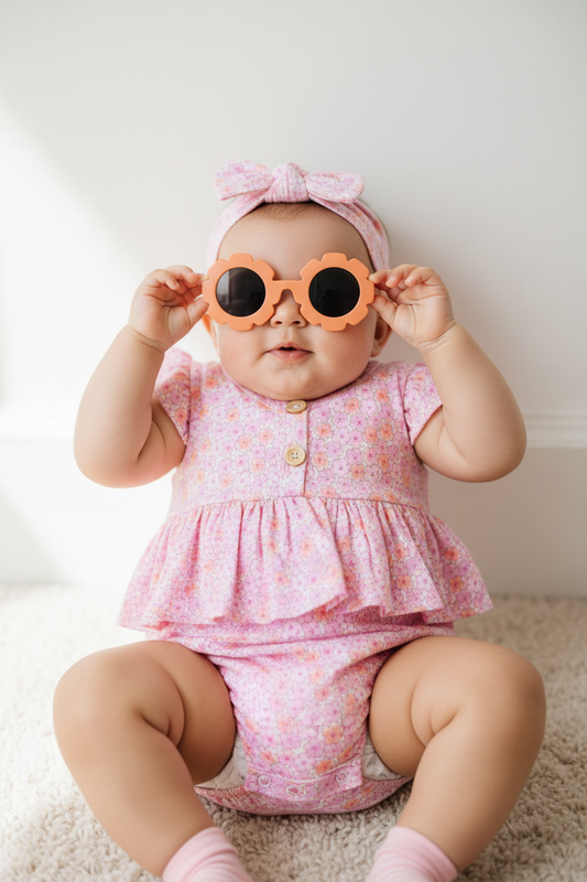 Set 3 piezas mameluco rosado bincha lentes naranja bebe niña Tinytots AP16045