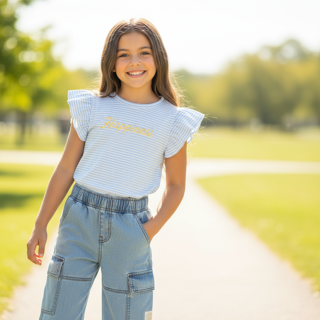 Set conjunto 2 piezas camisa azul pantalon cargo jeans niña aeropostale Tinytots AYSQ49234AG