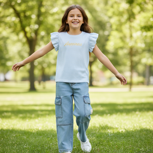 Set conjunto 2 piezas camisa azul pantalon cargo jeans niña aeropostale Tinytots AYSQ49234AG