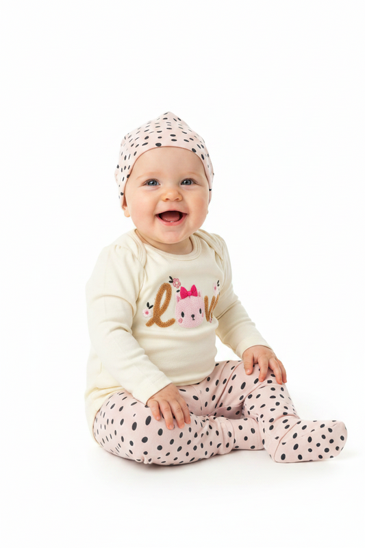 Set 3 piezas gorro mameluco beige pantalon bebe niña Tinytots B146H201GB