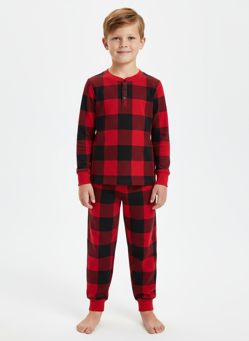 Pijama cuadros rojos negros navideña Coello Henley niña niño children’s place