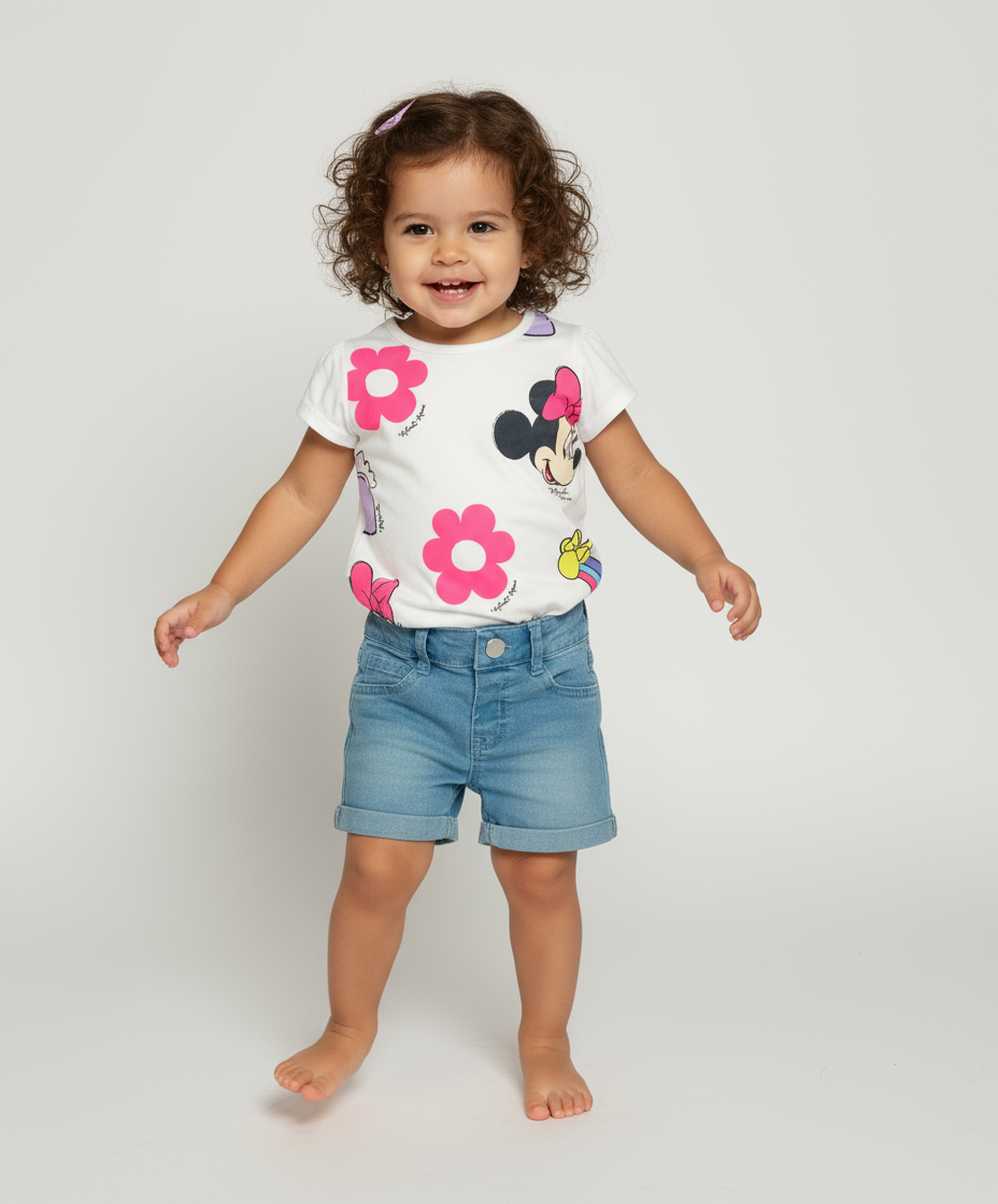 Set conjunto 2 piezas camisa blanca short azul claro Minnie bebe niña Disney D9-MI-1396B promo 2x1000