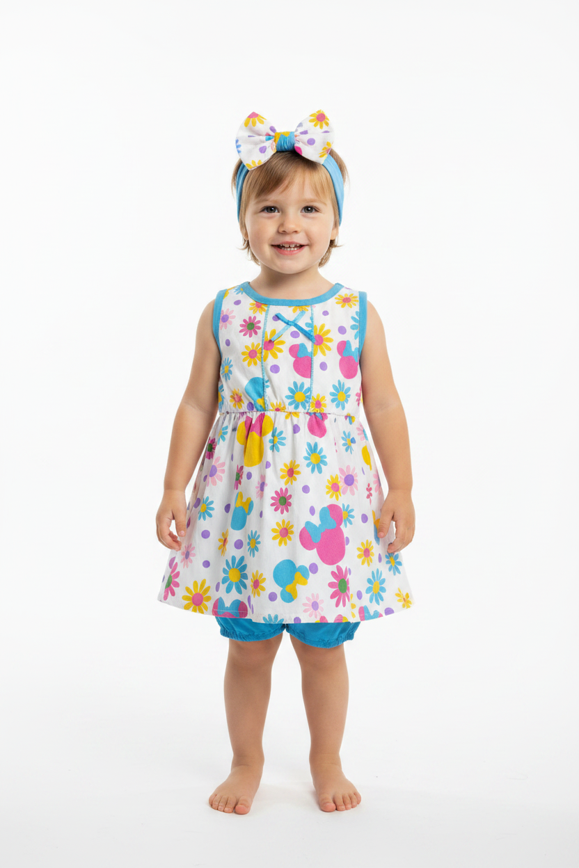 Vestido blanco azul flores Minnie Disney bebe niña D10-MI-1274B promo 4x1000