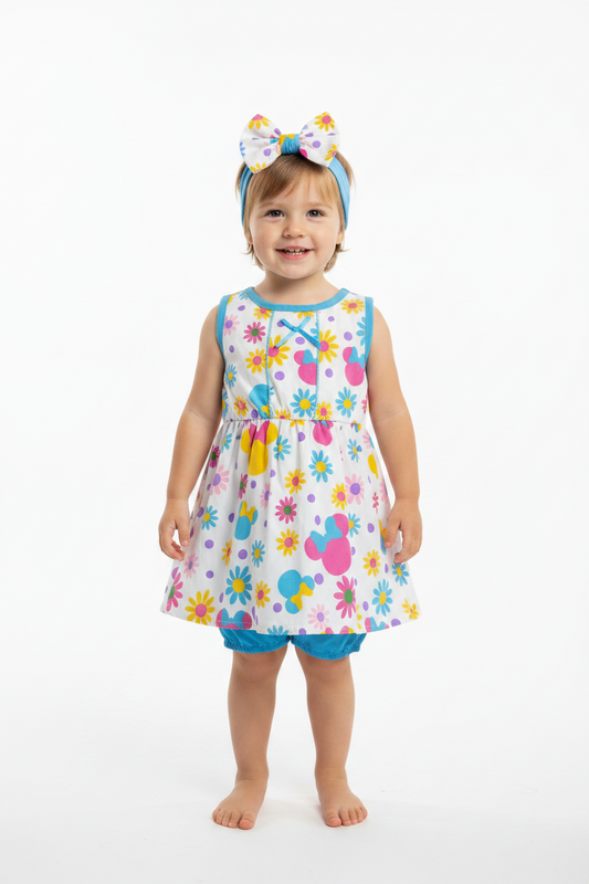 Vestido blanco azul flores Minnie Disney bebe niña D10-MI-1274B promo 4x1000