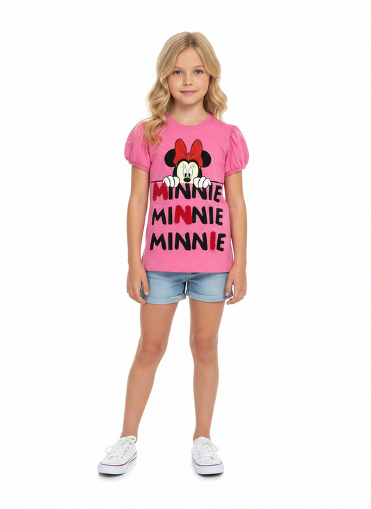Camisa rosada escarchada niña Minnie Disney MM-2620 promo 3x1000