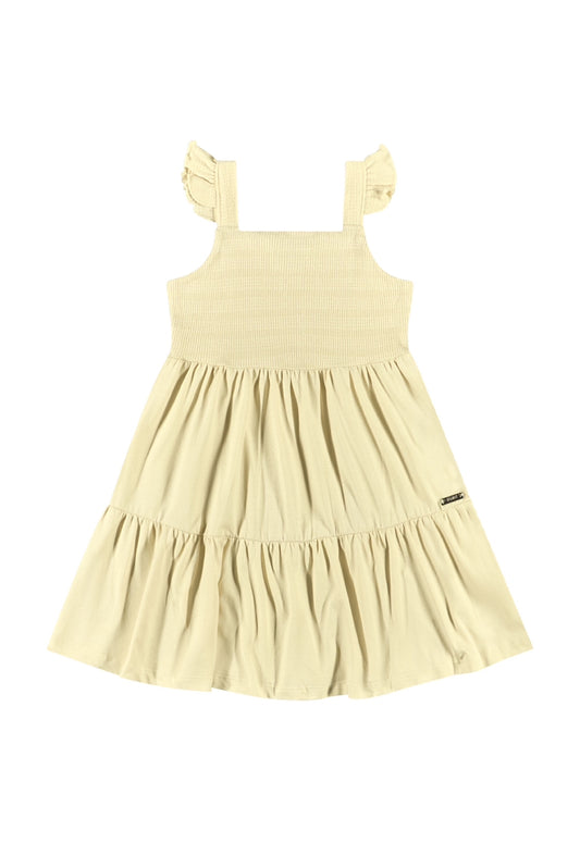 Vestido beige quimbykids niña 34187-120304 revuelos algodón