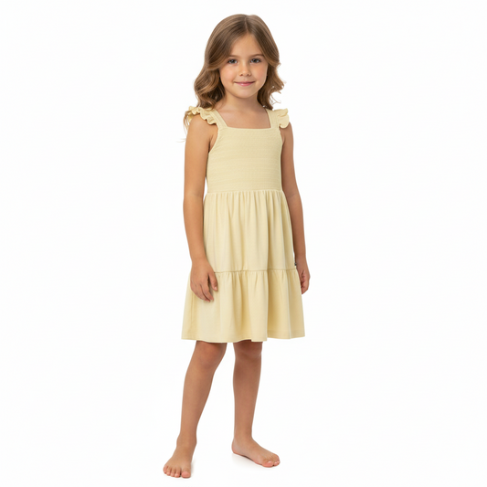 Vestido niña beige quimby 34187-120304 revuelos algodón promo 2x1000