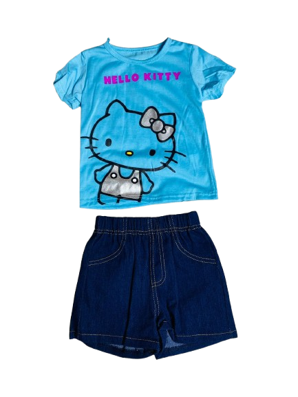 Set 2 piezas niña camisa azul celeste Hello Kitty