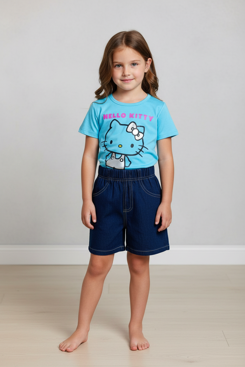 Set 2 piezas niña camisa azul celeste Hello Kitty H9-HK-101D 490390