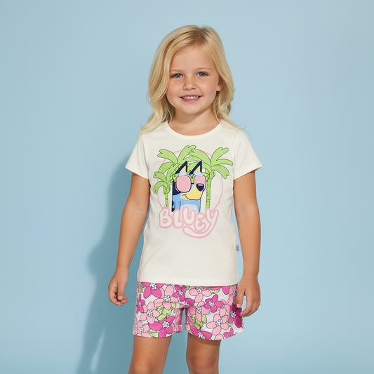 Set 2 piezas Bluey falda short camisa niña