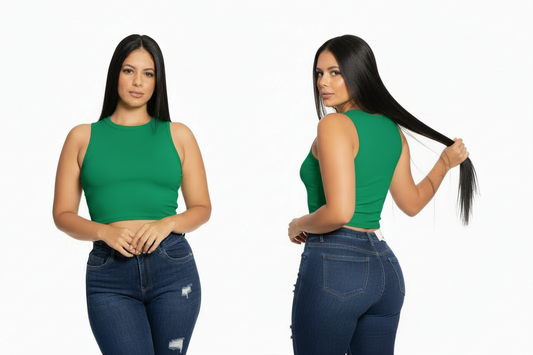 Camisa crop top basic algodón camiseta verde esmeralda CTD1155-15 390290