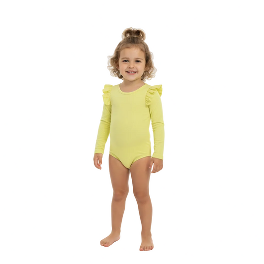 Traje de baño verde neón bebe niña grande una pieza manga larga 34012-GLI014
