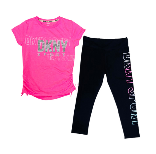 Set 2 Piezas rosado DKNY  legins negra camisa rosada niña