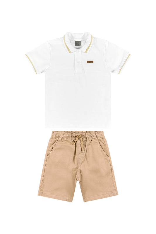 Set 2 piezas quimbybaby bebé Niño 34268-000101 camisa polo blanca short beige