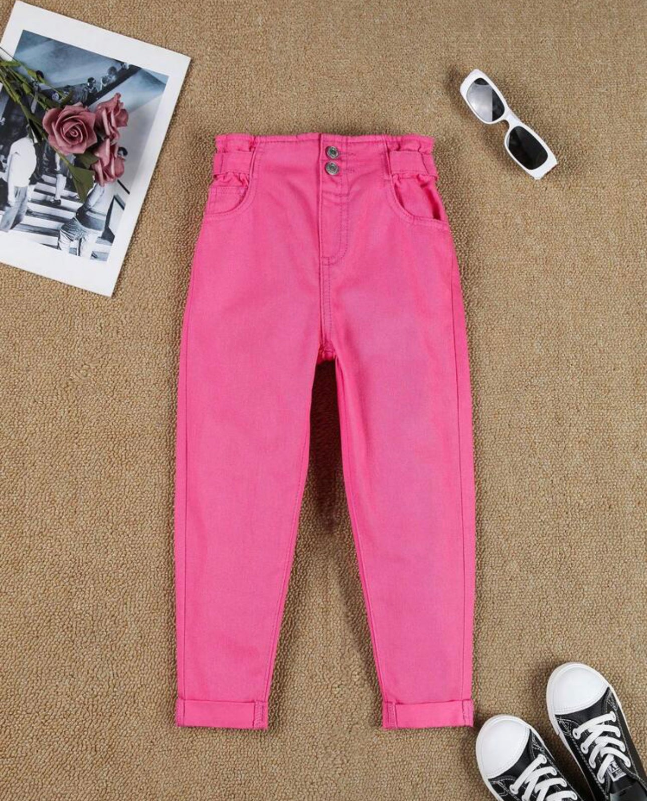 pantalón jeans rosado paper bag niña