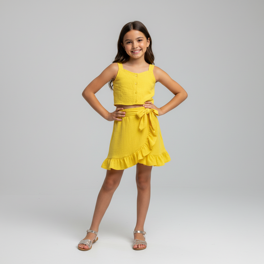 Conjunto set de dos piezas para niña falda y camisa amarillo CSG1117-15 590490