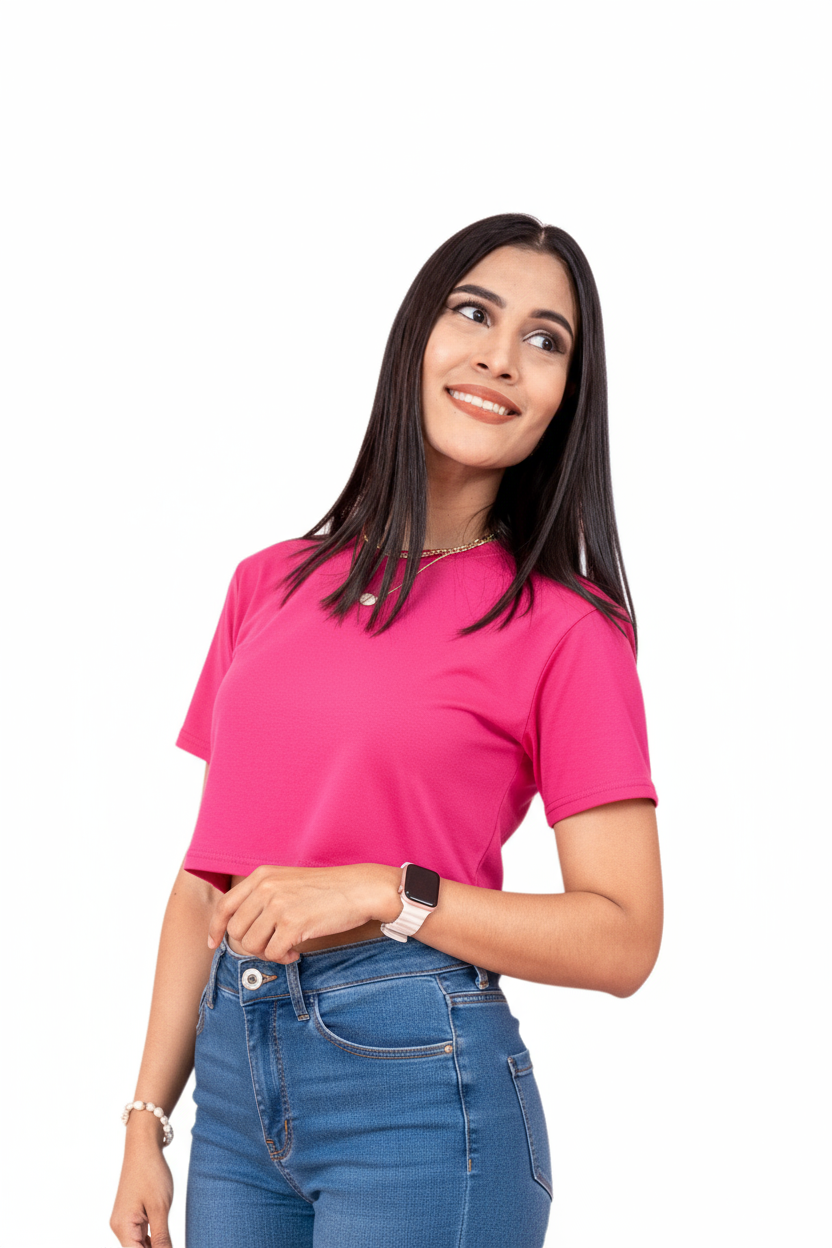 Camisa crop top basic algodón camiseta dama mujer rosado fucsia CTD1155-5 390290