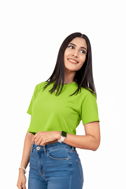 Camisa crop top basic algodón camiseta dama mujer verde lima CTD1155-5 390290