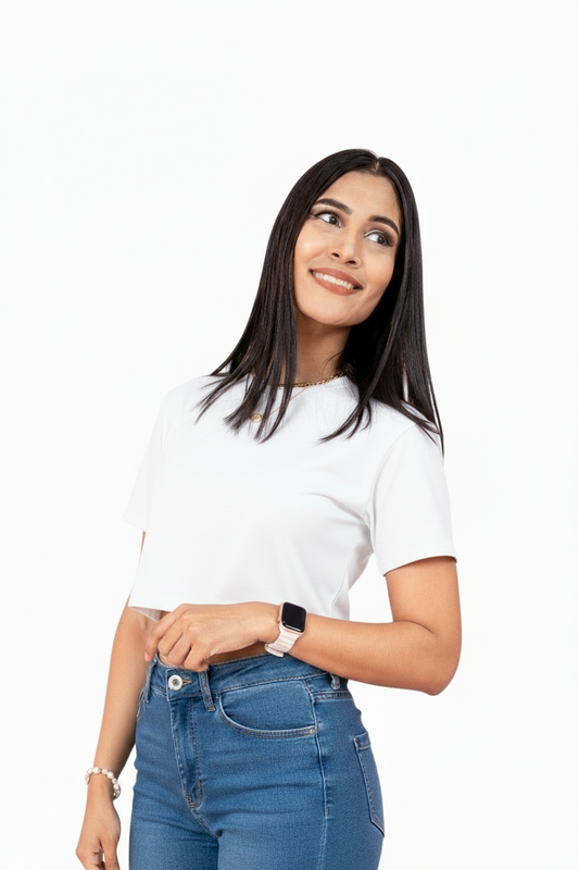 Camisa crop top basic algodón camiseta dama mujer blanco CTD1155-5 390290