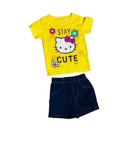 Set 2 piezas niña camisa amarilla Hello Kitty