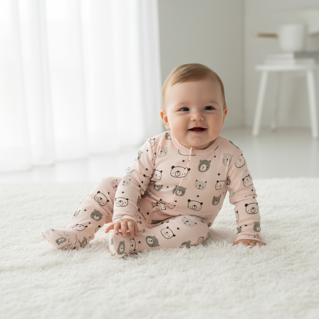 Pijama bebe niña Mameluco entero largo rosado oso Kobytin