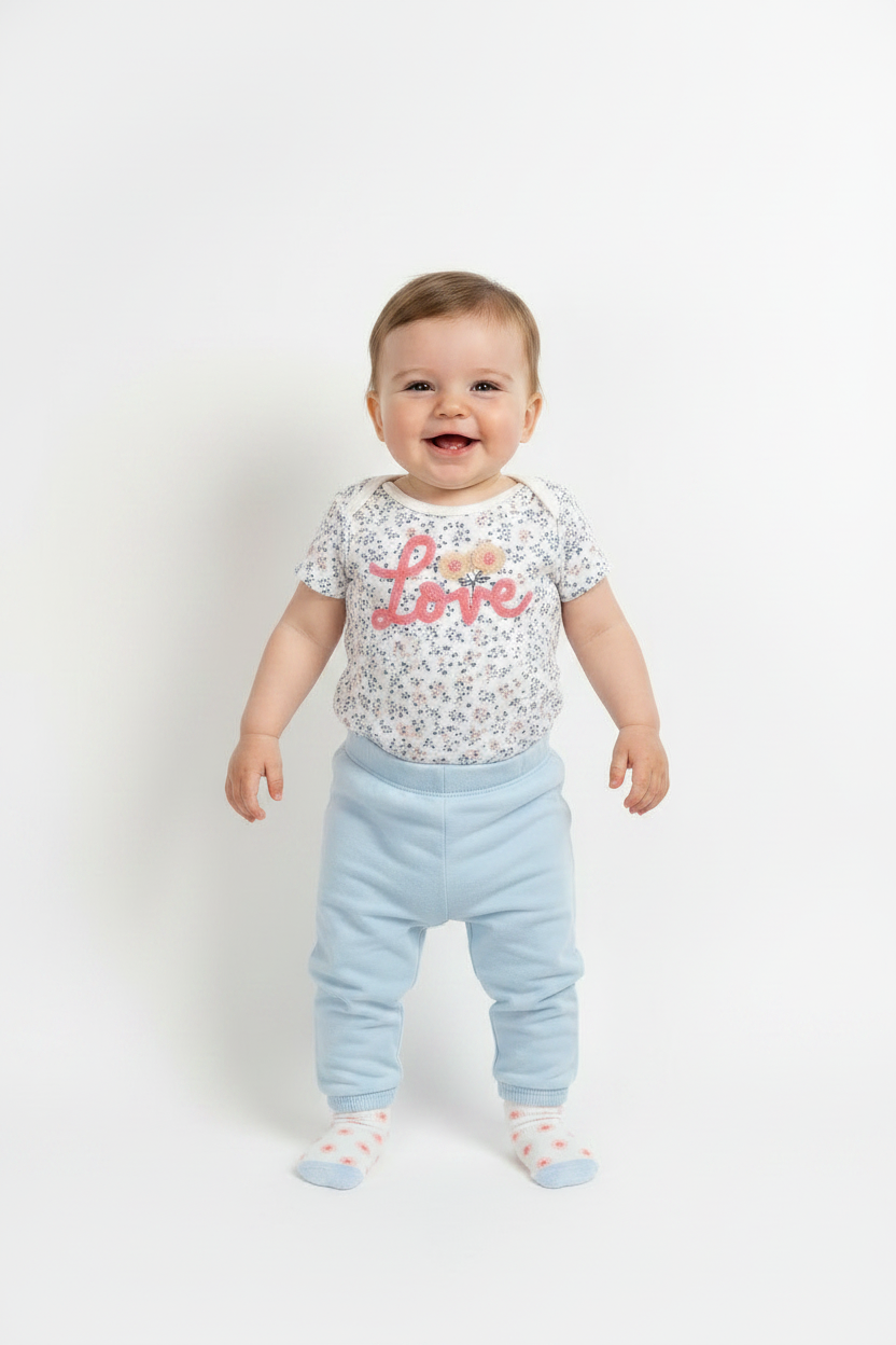 Set 3 piezas mameluco pantalón azul calcetines bebe niña Tinytots B148J201GB