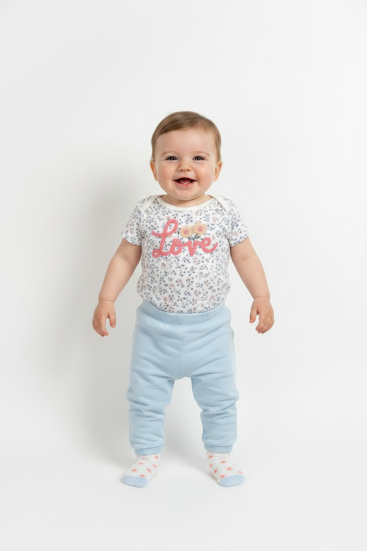 Set 3 piezas mameluco pantalón azul calcetines bebe niña Tinytots B148J201GB