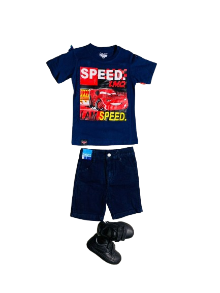 Set 2 piezas cars short  camisa azul niño