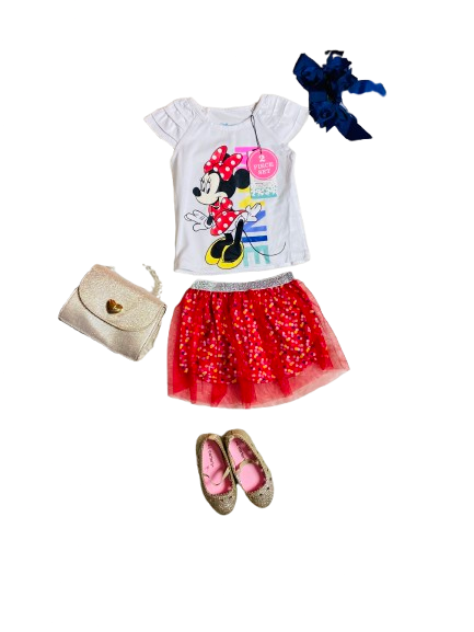 Set 2 piezas bebe niña Minnie Disney falda tutu camisa blanca