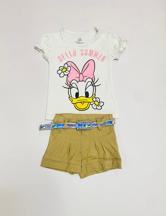 Set conjunto 2 piezas niña camisa blanca short beige Pata Daisy Disney D9-MI-1264B