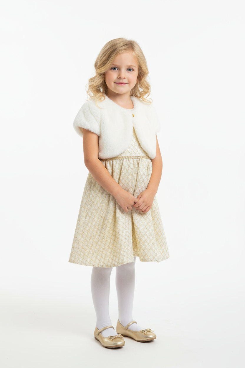 Vestido gala eventos dorado con chaleco