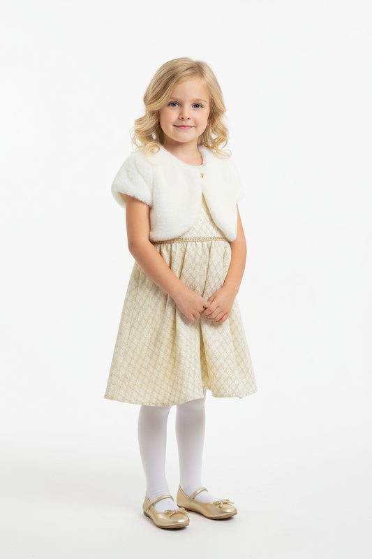 Vestido gala eventos dorado con chaleco