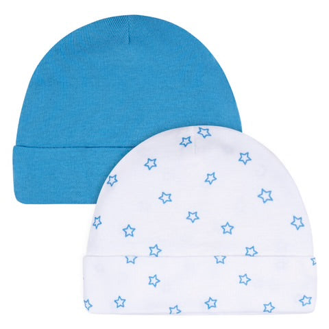 Set 2 Gorros bebe niño blanco azul love your onesies