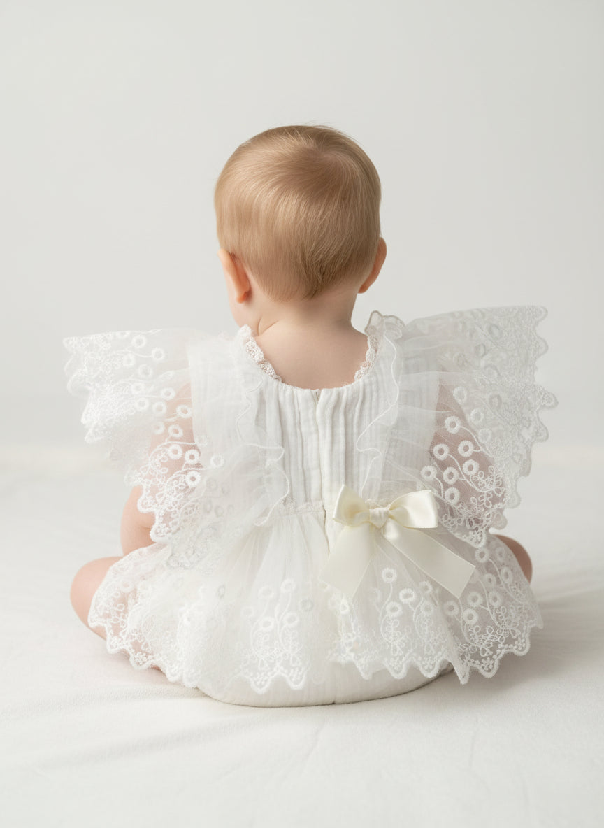 Vestido blanco bebe niña encaje FT67700A2 mameluco