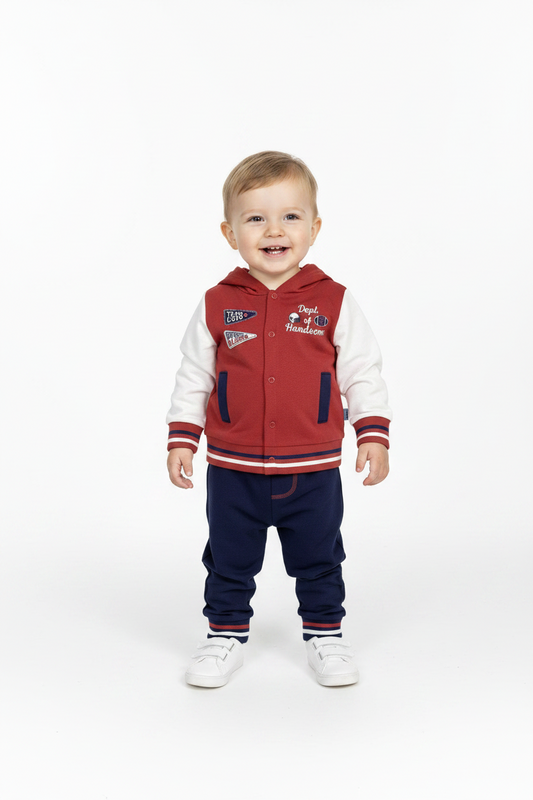 Set 3 piezas bebe niño sueter cafe jogger azul marino camisa blanca Tinytots D85646TT