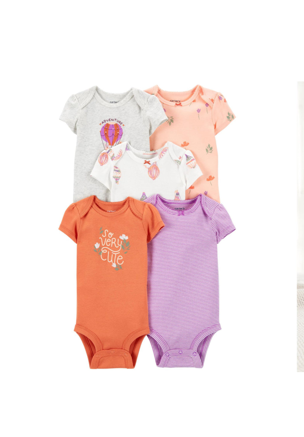 Set 5 piezas mamelucos carters bebe niña
