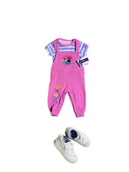 Set Conjunto 2 piezas overall rosado bebé niña Minnie disney
