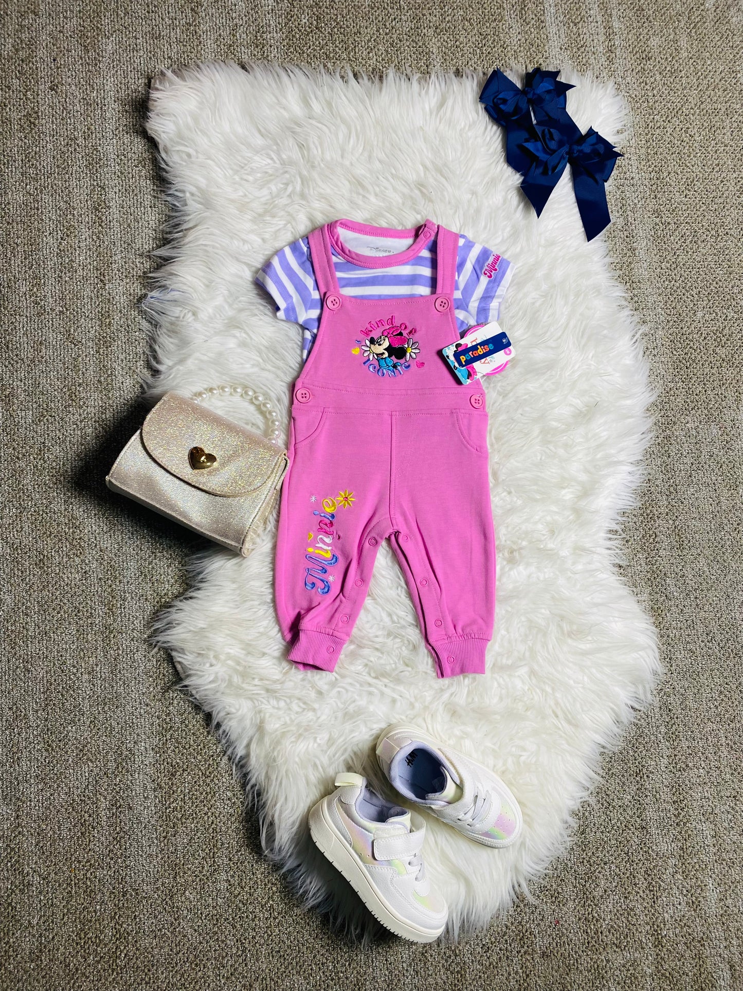 Set Conjunto 2 piezas overall rosado bebé niña Minnie disney