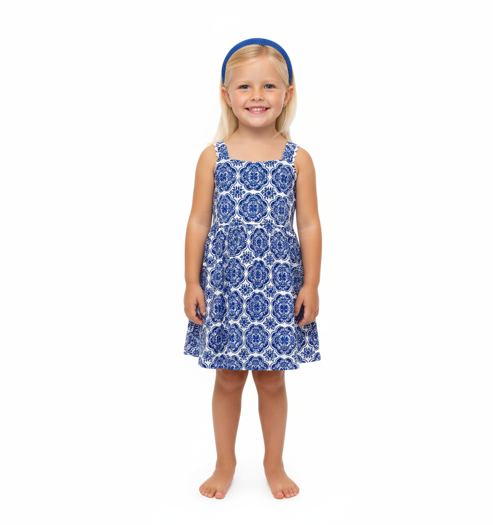 Vestido azul niña con diadema btween