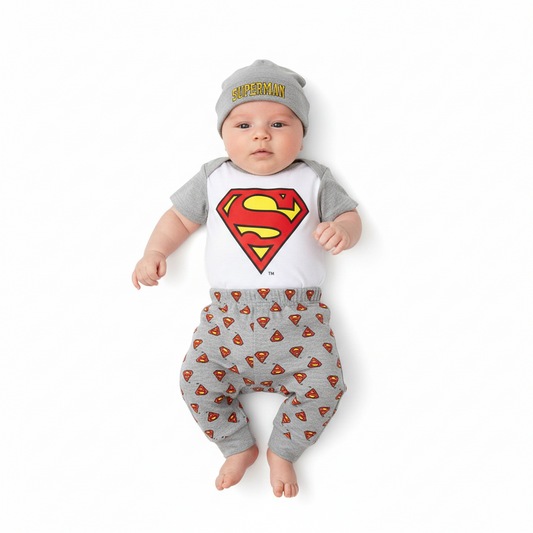 Set 3 piezas mameluco gorro bebe niño superman gris C9-SM-859B 490390