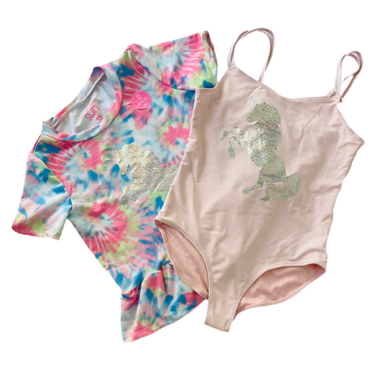 traje de baño 2 piezas niña rosado unicornio