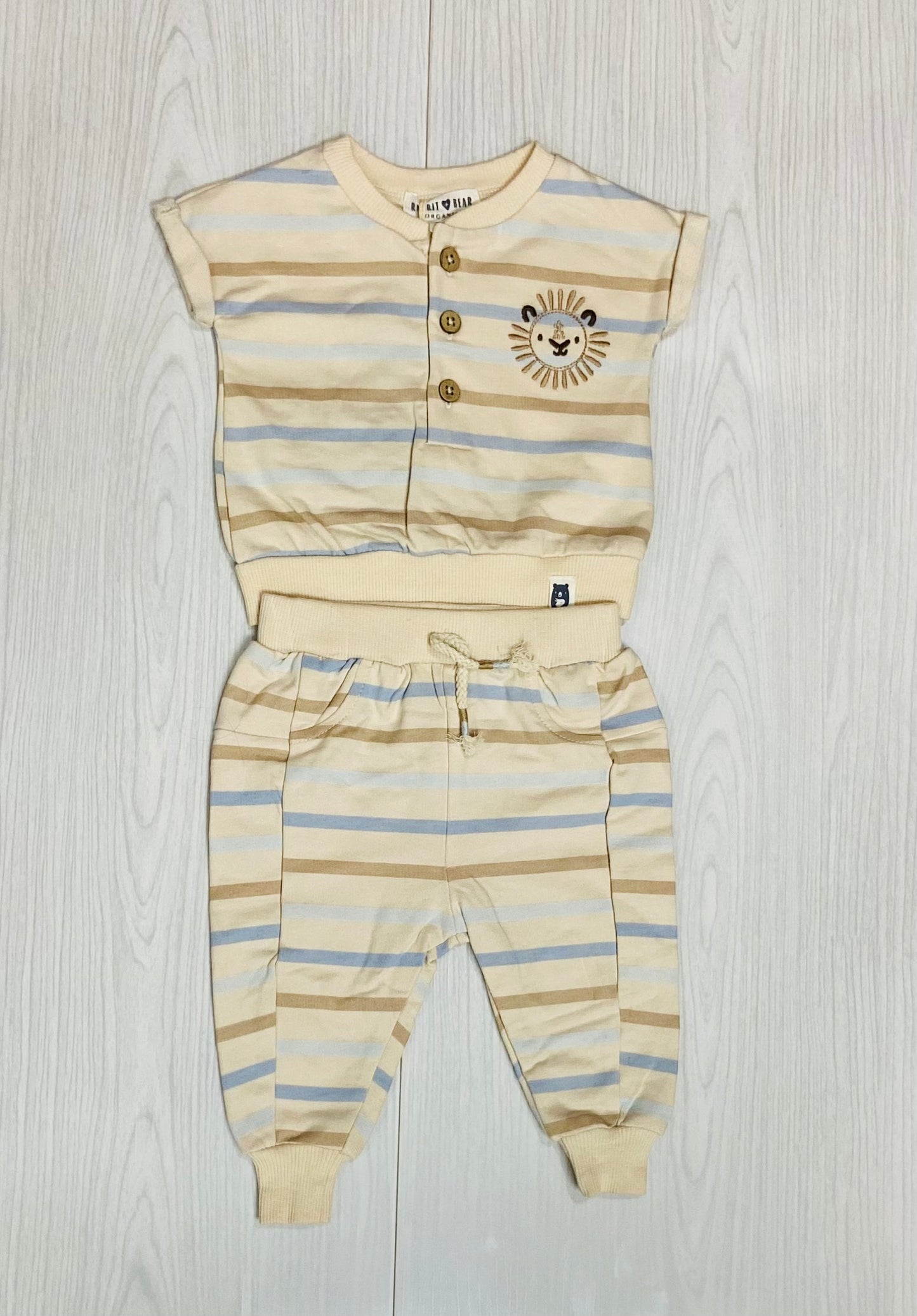 Set 2 piezas beige rayas niño