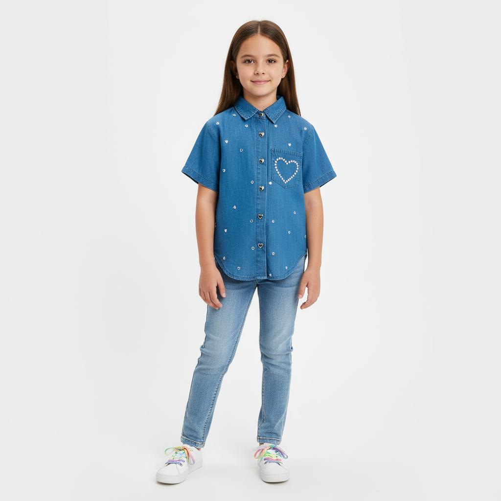 Camisa  niña Jeans azul oscuro corazones  Chic mi CTG1188-28 590390