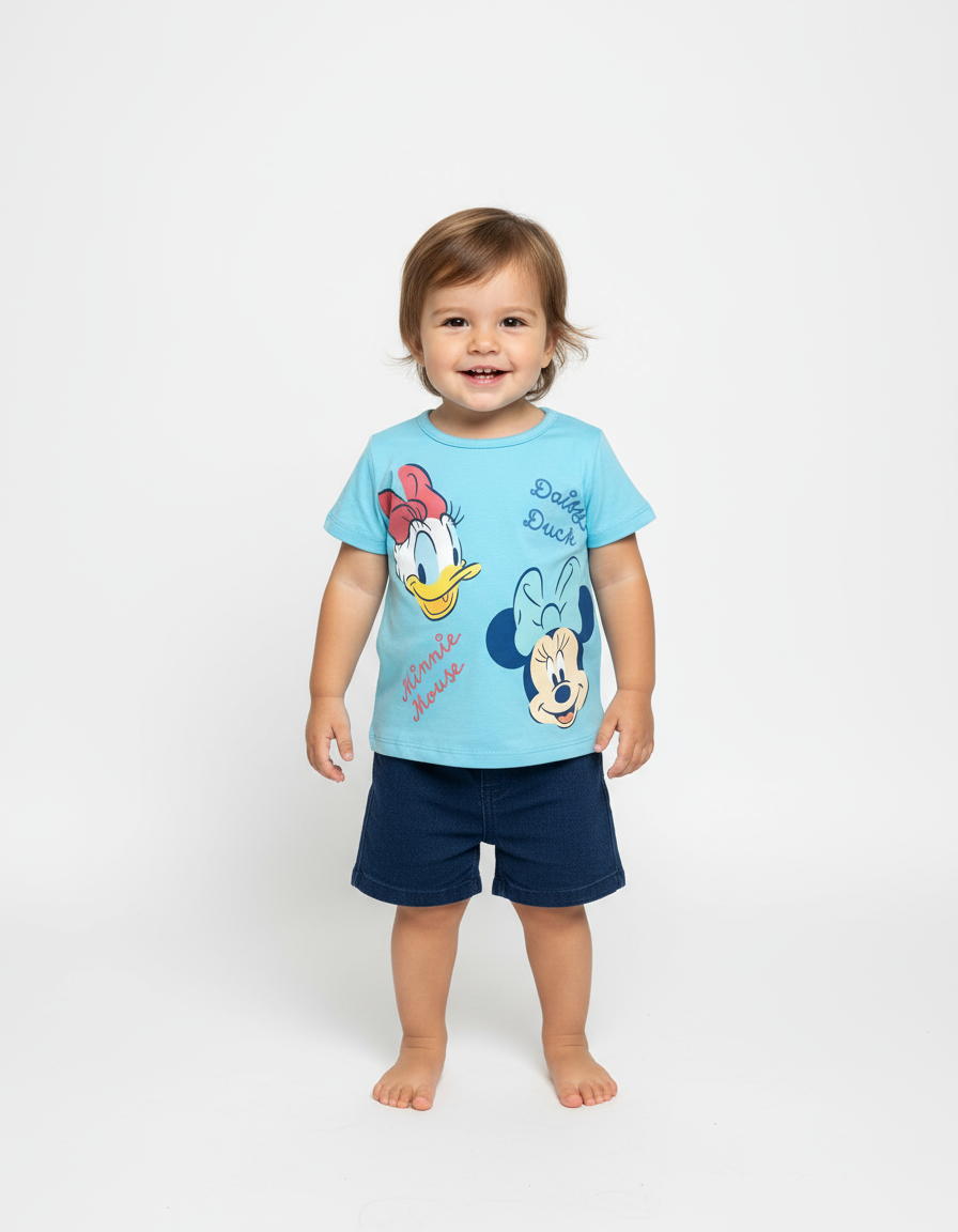 Set conjunto 2 piezas bebe niña minnie camisa azul celeste short azul oscuro D9-MI-1400B promo 2x1000