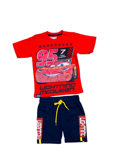 Set 2 piezas cars short azul camisa roja niño