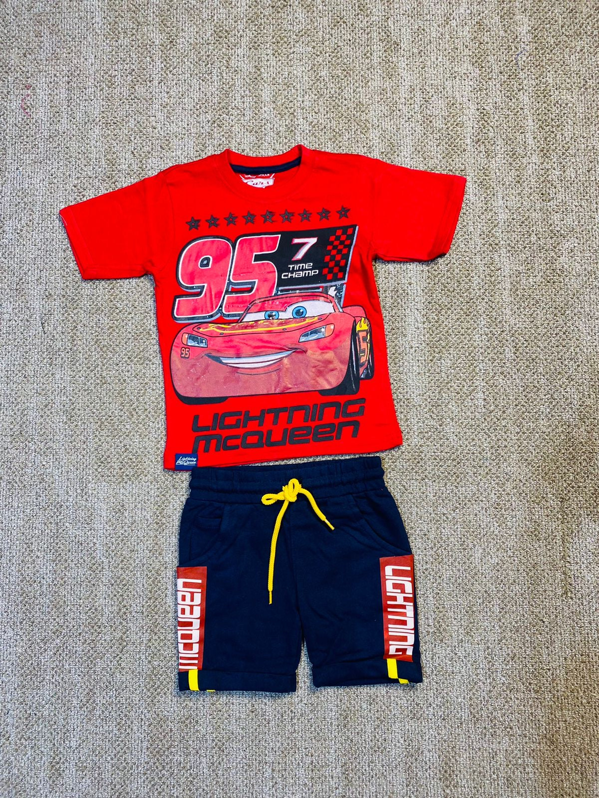 Set 2 piezas rayo McQueen cars short azul camisa roja niño A9-C3-154N