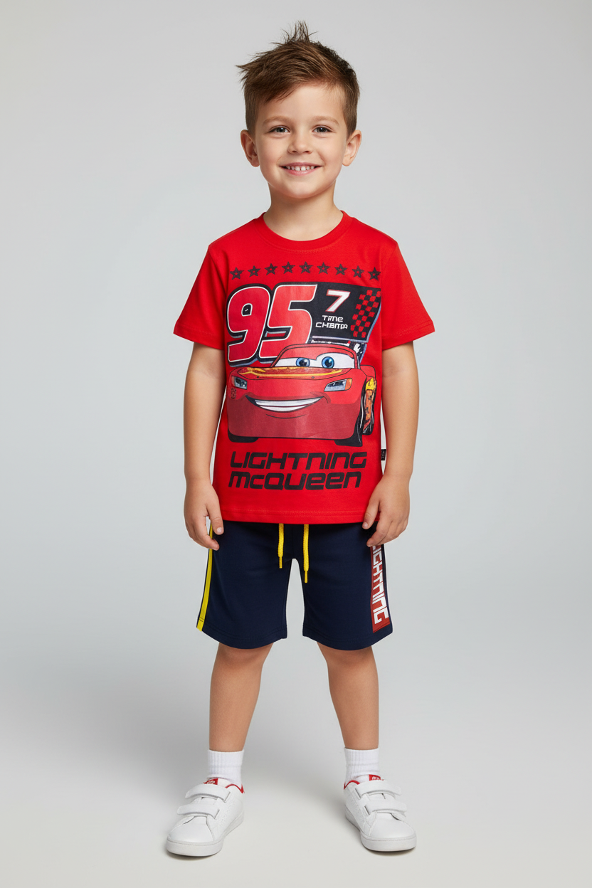 Set 2 piezas rayo McQueen cars short azul camisa roja niño A9-C3-154N