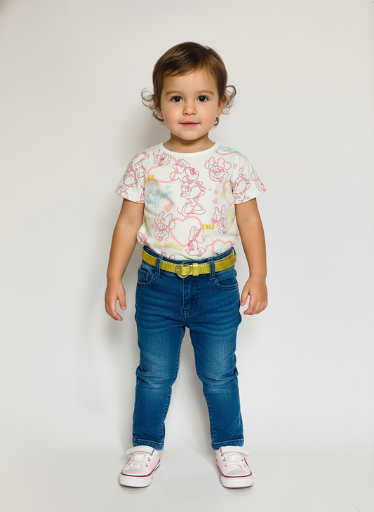 Set conjunto 2 piezas bebe niña Minnie camisa blanca pantalón azul oscuro D9-MI-1324B promo 2x1000