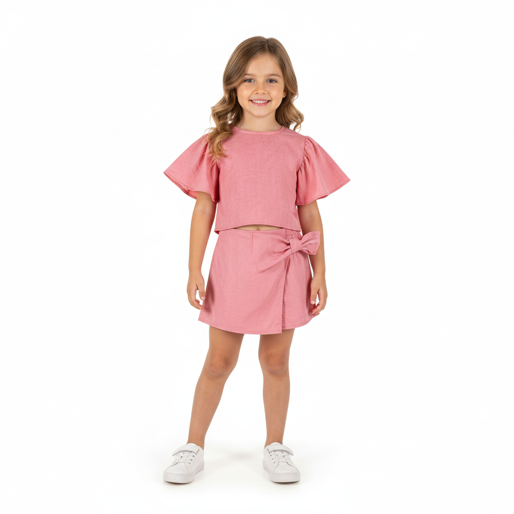 Set 2 piezas niña  quimby short y camisa rosada 34172-151626 revuelos chongo promo 2x1000